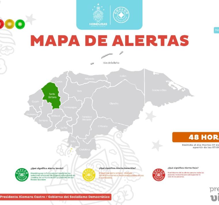 Declaran Alerta Verde en el departamento de Santa Bárbara por lluvias
